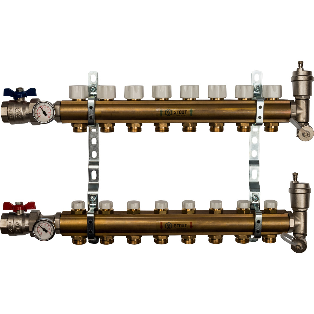 SMB 0468 000008 STOUT Распределительный коллектор из латуни без  расходомеров 8 вых. – купить с доставкой в Москве