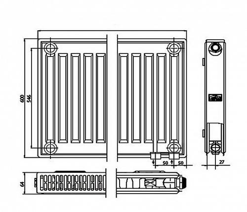 Kermi FTV 12 600x1800 панельный радиатор с нижним подключением
