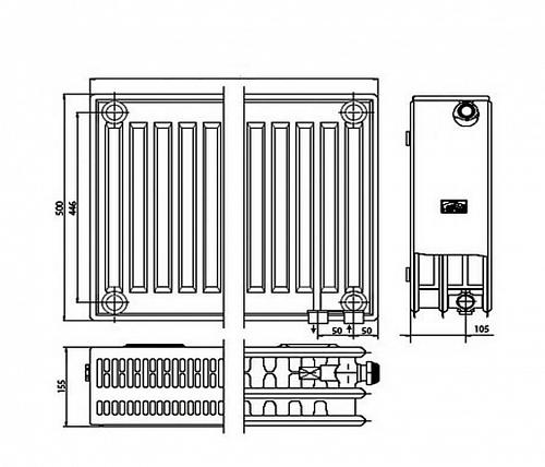 Kermi FTV 33 500х1000 панельный радиатор с нижним подключением
