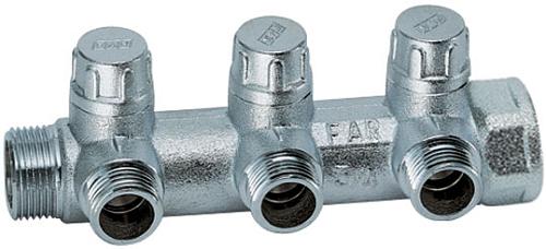 Far Запор. коллект. 1" (ВР-НР) с 3 отв. 1/2" НР. Трубная резьба евроконус.