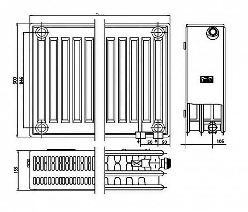 Kermi FTV 33 900х600 панельный радиатор с нижним подключением