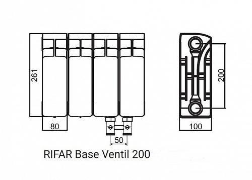 Rifar Base Ventil 200 19 секции биметаллический радиатор с нижним правым подключением