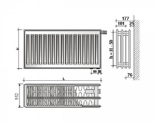 Purmo Compact С33 900x3000 стальной панельный радиатор с боковым подключением