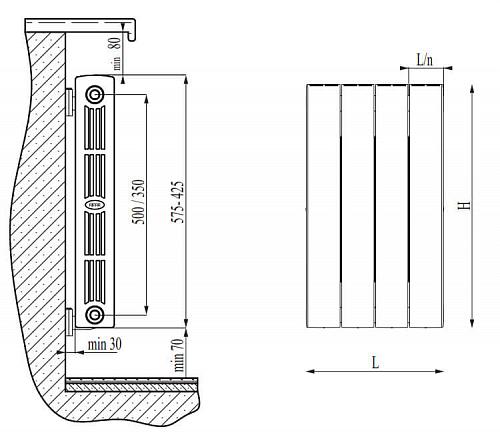 Rifar Supremo Ventil  500 - 14 секции биметаллический радиатор с нижним правым подключением