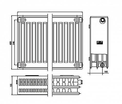 Kermi FKO 33 600х600 панельный радиатор с боковым подключением