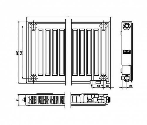 Kermi FTV 11 600x600 панельный радиатор с нижним подключением