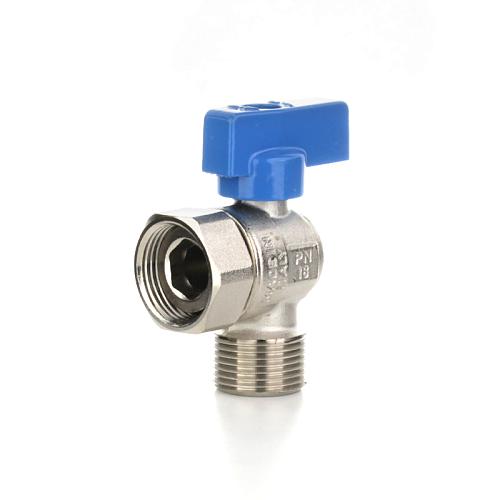 Elsen Кран шаровой угловой НВ 3/4" - 3/4", ручка - флажок синяя, с накидной гайкой