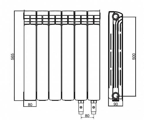 Rifar Alum Ventil 500 - 6 секции алюминиевый радиатор с нижним правым подключением