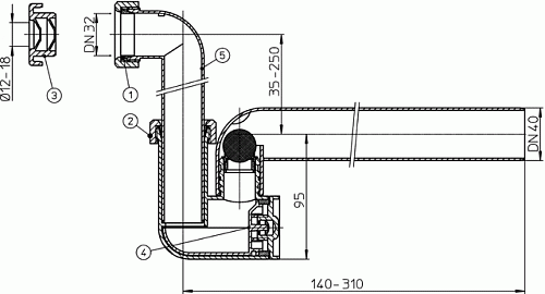 HL 136N Сифон с прочисткой с запахозапирающим устройством DN40