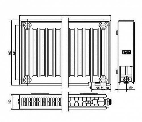 Kermi FTV 22 900x700 панельный радиатор с нижним подключением
