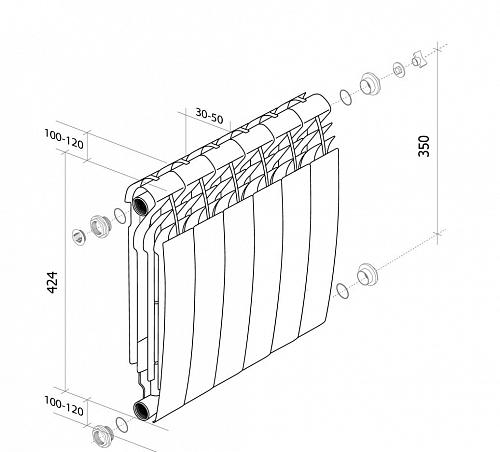 Royal Thermo Biliner 350 V Silver Satin / 4 секции Биметаллический радиатор с нижним правым подключением