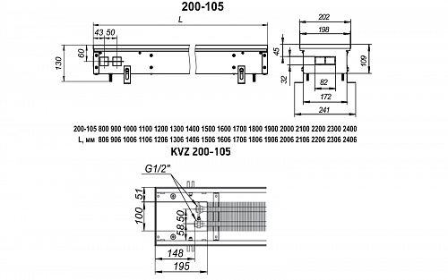 Techno Usual 200-105-2000 KVZ Внутрипольный конвектор с естественной конвекцией