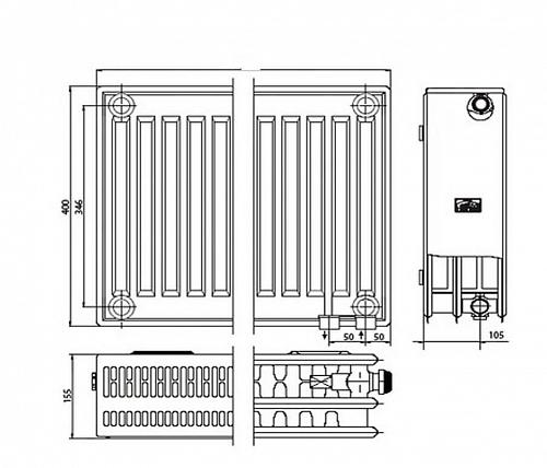 Kermi FTV 33 400х400 панельный радиатор с нижним подключением