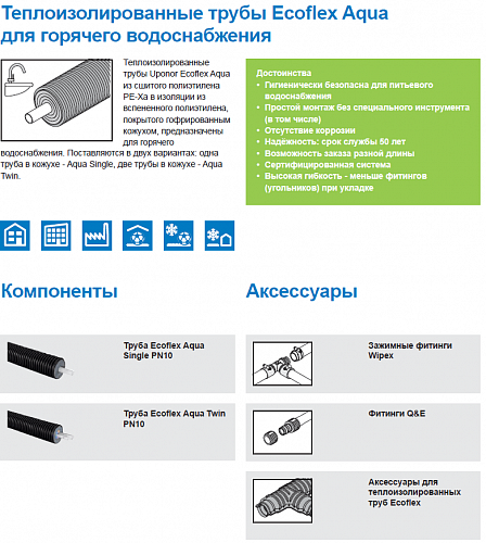 Труба Uponor Aqua Single 50x6,9/175 PN10 для горячего водоснабжения 1018120