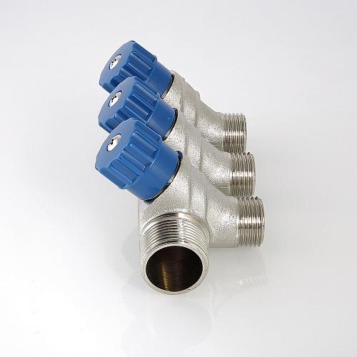 Valtec 3/4", 2 х 1/2" Коллектор 2 вых. с регулирующими вентилями и наружной резьбой (плоское уплотнение)