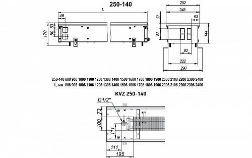 Techno Usual 250-140-2000 KVZ Внутрипольный конвектор с естественной конвекцией