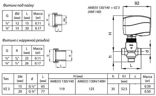 Danfoss VZ 3 DN20 (065Z5421) Клапан регулирующий трехходовой Kvs-4 м3/ч