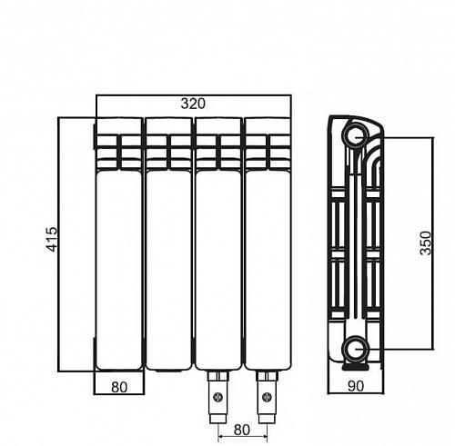 Rifar Alum Ventil 350 - 8 секции алюминиевый радиатор с нижним левым подключением