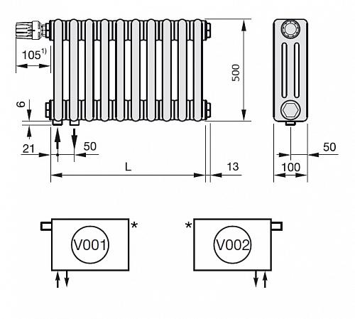 Zehnder Charleston Completto 3050/28 секций V002 1/2" RAL 9016 нижнее подключение