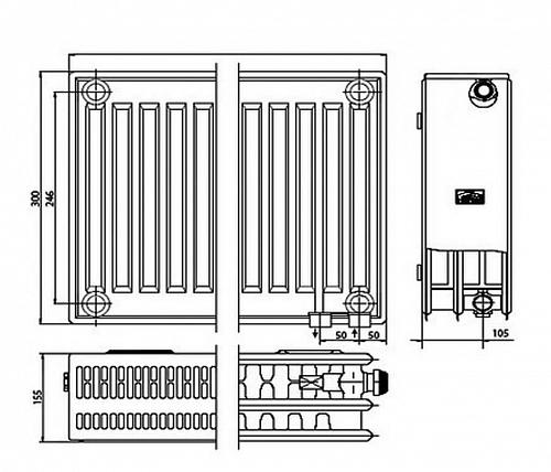 Kermi FTV 33 300х500 панельный радиатор с нижним подключением