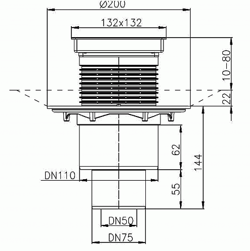 HL 310NPr-3020 Трап с сухим сифоном с надставным элементом HL3020 DN50/75/110