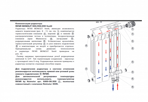 Rifar Monolit Ventil 500 14 секции биметаллический радиатор с нижним правым подключением