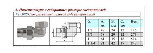 Valtec 1 1/4" Разъемный угловой сгон