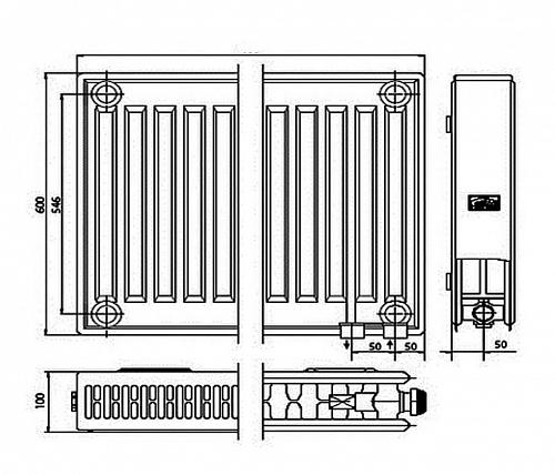Kermi FTV 22 600x500 панельный радиатор с нижним подключением