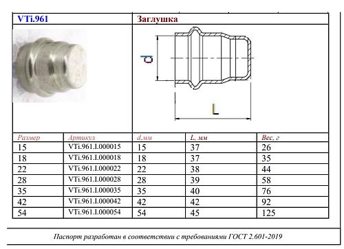 VALTEC 28 мм Заглушка из нержавеющей стали