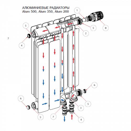 Rifar Alum Ventil 500 - 6 секции алюминиевый радиатор с нижним правым подключением