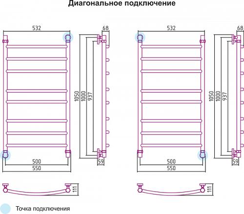 Сунержа Галант 1000x500 Водяной полотенцесушитель 