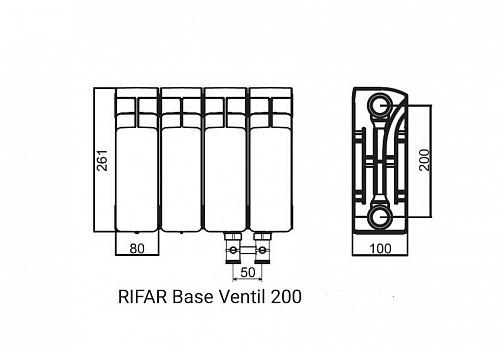 Rifar Base Ventil 200 22 секции биметаллический радиатор с нижним левым подключением