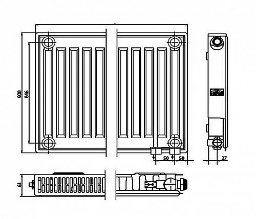 Kermi FTV 11 900x2600 панельный радиатор с нижним подключением