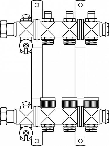 Oventrop Multidis SF Коллектор 12 отводов G 3/4'' с вентильными вставками (воздушник сзади)