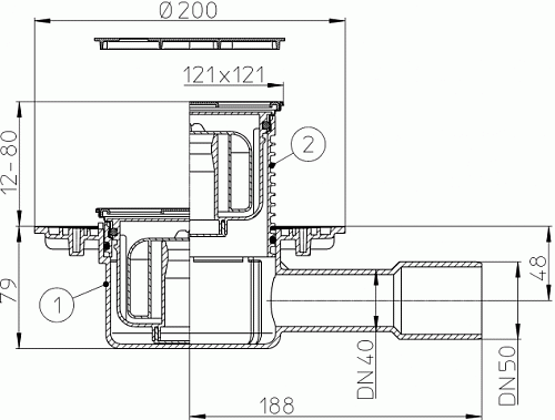 HL 510NPr-3000.3 Трап с решеткой клик-клак с решеткой HL037.3E - латунь с сухим сифоном горизонтальный выпуск DN40/50